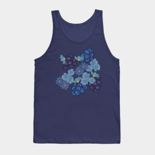 Blue Floral Design Tank Top